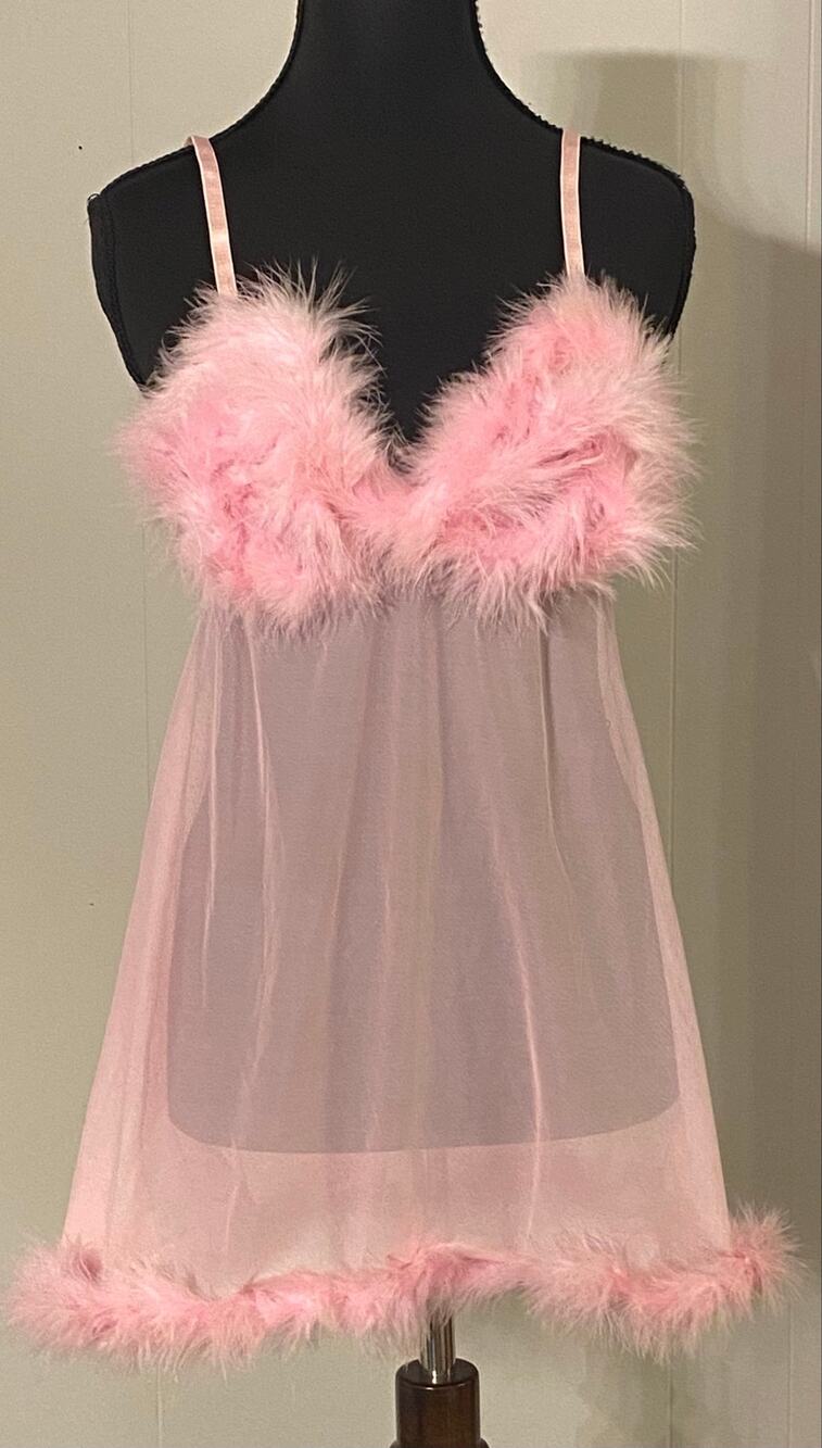 NWT Fashion Nova Sweet Lust Feather Babydoll Pink Size S Coquette Boudoir Sexy